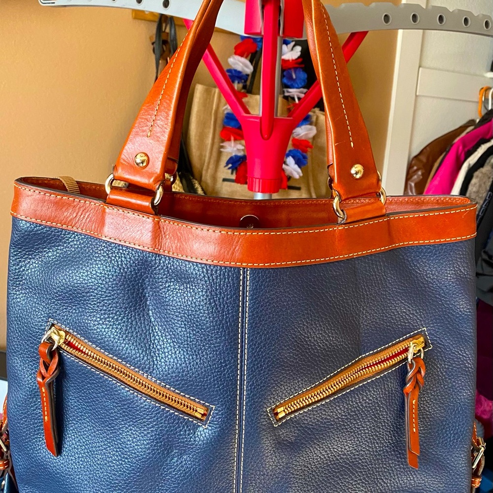 Dooney & Burke Large Blue Pebbled Leather Satchel Handbag